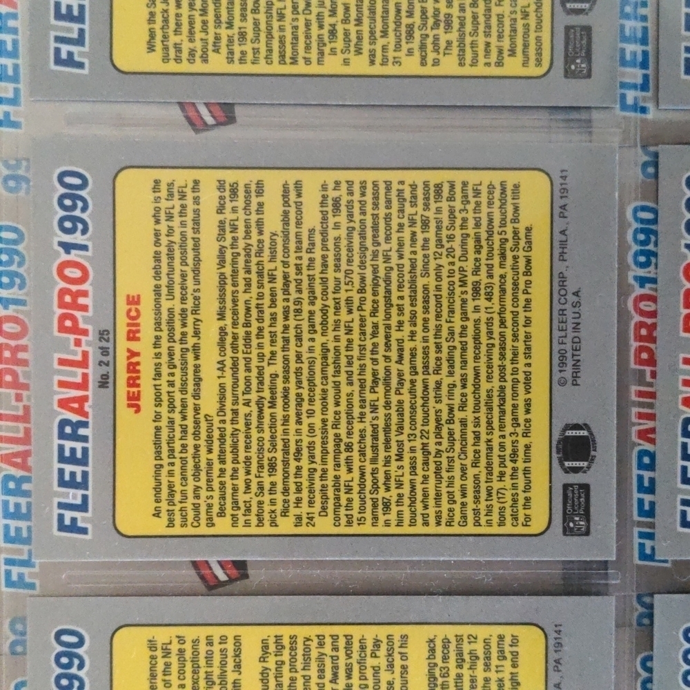RARE Jerry Rice Error Card - 1990 Fleer All-Pro Complete Set - Picture 2 of 3